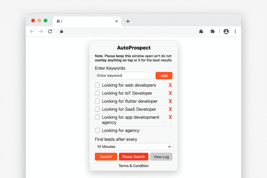 AutoProspect Web Browser UI